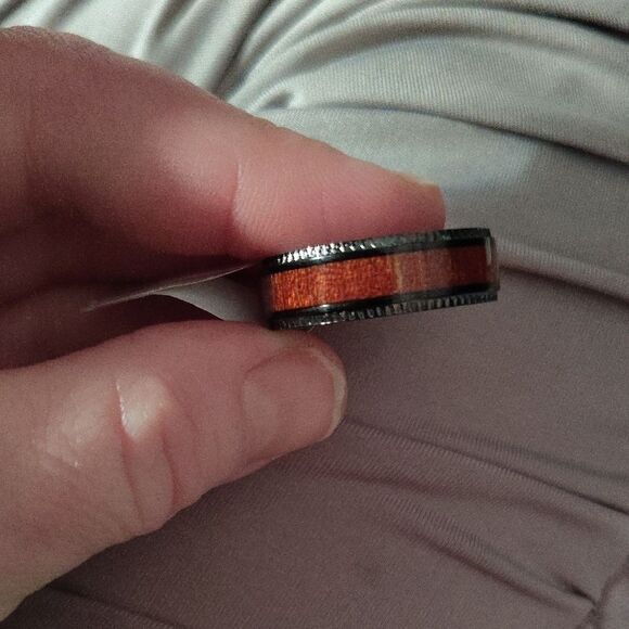 Men's Black Tungsten Wood Inlay Ring - Picture 1 of 4